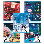 Тетради ДЭК А5 48 л. КОМПЛЕКТ 5 шт. BRAUBERG, скоба, клетка, матовая ламинация, лак, 'Аниме Кот', 404671