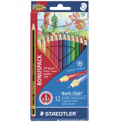 Карандаши цветные STAEDTLER (Германия) 'Noris club', 12 цветов + 1 чернографитный, заточенные, 144 SET1