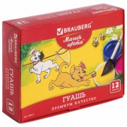 Гуашь BRAUBERG 'МАГИЯ ЦВЕТА', 12 цветов по 20 мл, без кисти, картонная упаковка, 190557