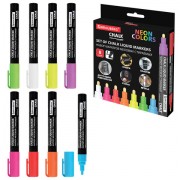 Маркеры меловые CHALK LIQUID MARKER, НЕОН, НАБОР 8 ЦВЕТОВ, 3 мм, стираемые, BRAUBERG 'CHALK', 152597