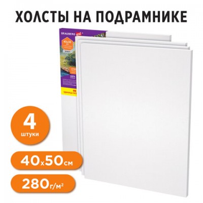 Холсты на подрамнике в коробе НАБОР 4шт (40х50см), 280г/м2, грунт, 100% хлопок, BRAUB