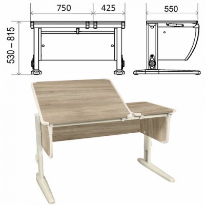 Стол-парта регулируемый 'ДЭМИ' СУТ.42, 1200х550х530-815 мм, бежевый каркас, пластик бежевый, дуб сонома (КОМПЛЕКТ)