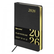 Ежедневник датированный 2026 А5 138x213 мм, BRAUBERG 'Iguana', под кожу, черный, 117054