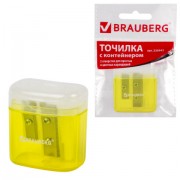 Точилка BRAUBERG 'Chief', 2 отверстия для чернографитных и цветных карандашей, с контейнером, с крышкой, ассорти, 226942