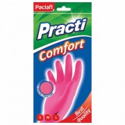 Перчатки МНОГОРАЗОВЫЕ латексные PACLAN 'Practi Comfort', хлопчатобумажное напыление, размер L (большой), розовые, вес 66 г, 407272