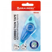 Корректирующая лента BRAUBERG 'TRIOS', 5 мм х 8 м, корпус мятно-голубой с подвесом, блистер, 273023