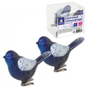 Украшение ёлочное 'Птички' 2 шт., 11 см, пластик, цвет: синий/серебристый, ЗОЛОТАЯ СКАЗКА, 590894