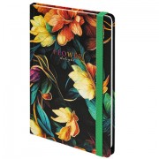 Блокнот с резинкой в клетку 96 л., А5, 145х203 мм, твердая обложка с фольгой, BRAUBERG, 'Bloom', 115537