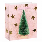 Пакет подарочный новогодний 17,8x9,8x22,9 см ЗОЛОТАЯ СКАЗКА 'Pink Ivory', фольга, розовый, 608234