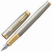 Ручка перьевая PARKER 'IM Premium Warm Silver GT', корпус серебристый матовый с гравировкой, позолоченные детали, синяя, 1931684