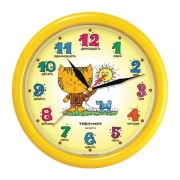 Часы настенные TROYKA 21250290, круг, желтые с рисунком 'Котенок', желтая рамка, 24,5х24,5х3,1 см
