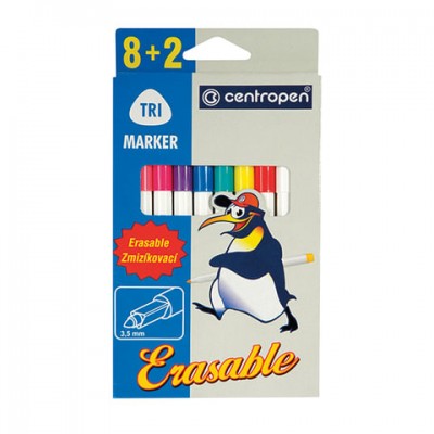 Фломастеры CENTROPEN 'Erasable', 8 цветов +2 стирающих, ширина линии 1,8 мм, стираемые, 2569/10