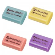 Ластик BRAUBERG 'Pastel Mini', 27х18х10 мм, ассорти пастельных цветов, экологичный ПВХ, 229581