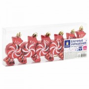 Украшение ёлочное 'Конфетки', 6 шт., 8х4 см, пластик, цвет: красный/белый, ЗОЛОТАЯ СКАЗКА, 592002