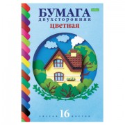Цветная бумага А4 2-сторонняя газетная, 16 листов, 16 цветов, на скобе, HATBER ECO, 200х270 мм, 'Домик в лесу', 059756, 16Бц4_20828