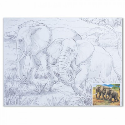 Холст на картоне с контуром BRAUBERG ART 'CLASSIC', 'Слоны', 30х40 см, грунтованный, 100% хлопок, 190631
