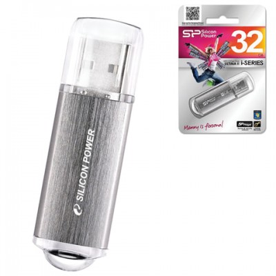 Флеш-диск 32 GB, SILICON POWER Ultima II-I Series, USB2.0, металлический корпус, серебристый, SP32GBUF2M01V1S