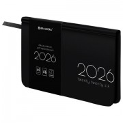 Еженедельник датированный 2026 МАЛЫЙ ФОРМАТ 95х155 мм, А6, BRAUBERG 'Vista', под кожу, 'Black coal', 117205