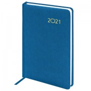 Ежедневник датированный 2021 А5 (138х213 мм) BRAUBERG 'Select', балакрон, голубой, 111404