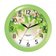 Часы настенные TROYKA 11121186, круг, белые с рисунком 'Весна', зеленая рамка, 29х29х3,5 см