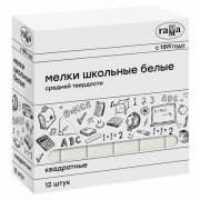 Мел белый квадратный средней твердости 12 штук, ГАММА, картонная упаковка, 280120213