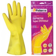 Перчатки хозяйственные резиновые, текстурированные, SUPER ПРОЧНЫЕ, размер M, желтые, PATERRA, 402394, 402-394