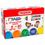 Гуашь ПИФАГОР 'ЭНИКИ-БЕНИКИ NEW', 6 цветов по 20 мл, 192525