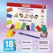 Пластилин классический ПИФАГОР 'ЭНИКИ-БЕНИКИ' 18 цветов, 270 г, со стеком, картонная упаковка, 105036