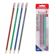 Набор карандашей чернографитных BRAUBERG 'G-100' 4 шт., HB, с ластиком, корпус ассорти, 181715