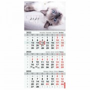 Календарь квартальный на 2023 г., 3 блока, 1 гребень, с бегунком, мелованная бумага, 'CUTE CAT', BRAUBERG, 114268