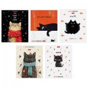 Тетрадь обложка пластик, А5, 48 л., скоба, линия, HATBER, 'Котэ' (микс в спайке), 091627, 48Т5В2пл