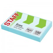 Блок самоклеящийся (стикеры) STAFF STANDARD, ПАСТЕЛЬНЫЙ 76х51 мм, голубой, 100 листов, 116582
