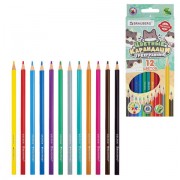 Карандаши цветные кросс-серия 'МИЛЫЕ КОТЫ', 12 цветов, трехгранные, BRAUBERG, 182109