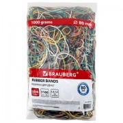 Резинки банковские универсальные диаметром 80 мм, BRAUBERG 1000 г, цветные, натуральный каучук, 440152