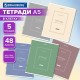 Тетради ДЭК А5 48 л. КОМПЛЕКТ 5 шт. BRAUBERG скоба, клетка, матовая ламинация, CLASSIC, 404920