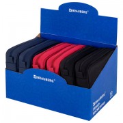 Пенал мягкий BRAUBERG, 2 отделения, ассорти 3 цвета, 'Basic', 19х9х4 см, дисплей, 273611