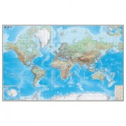 Карта настенная 'Мир. Обзорная карта. Физическая с границами', М-1:15 млн., разм. 192х140 см, ламинированная, 293