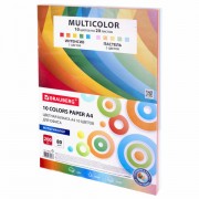 Бумага цветная 10 цветов BRAUBERG 'MULTICOLOR', А4, 80 г/м2, 200 л., (10 цветов x 20 листов), 114209