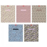 Тетрадь обложка пластик, А5 48 л., скоба, клетка, HATBER, 'LEO-принт' (микс в спайке), 092368, 48Т5В1пл