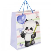 Пакет подарочный (1 штука) 26x13x32 см, ЗОЛОТАЯ СКАЗКА 'Lovely Panda', глиттер, белый с голубым, 608241