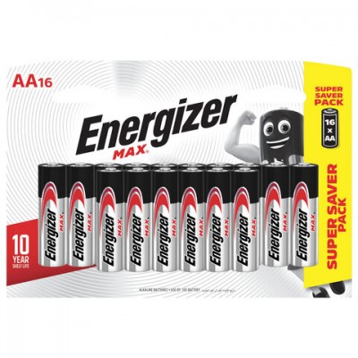 Батарейки КОМПЛЕКТ 16 шт., ENERGIZER Max, AA (LR06,15А), алкалиновые, пальчиковые, E301533101