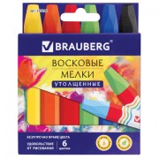 Восковые мелки утолщенные BRAUBERG 'АКАДЕМИЯ', НАБОР 6 цветов, на масляной основе, яркие цвета, 227294