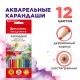 Карандаши цветные акварельные BRAUBERG 'АКАДЕМИЯ', 12 цветов, шестигранные, грифель 3 мм, натуральное дерево, 181398