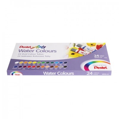 Краски акварельные художественные PENTEL 'Water Colours', НАБОР 24 цвета, туба 5 мл, картонная упаковка, WFRS-24
