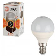 Лампа светодиодная ЭРА, 5 (40) Вт, цоколь E14, шар, теплый белый свет, 30000 ч., LED smdP45-5w-827-E14