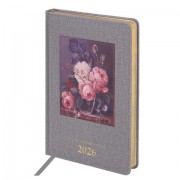 Ежедневник датированный 2026 А5 138х213 мм, BRAUBERG 'ArtGallery', под кожу, нашивка, серый, 117406