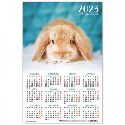 Календарь настенный листовой, 2023г, формат А3 29х44см, Год Кролика, HATBER, Кл3_2791, Кл3_27914