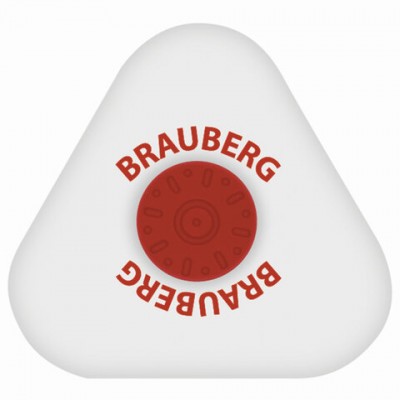 Ластик BRAUBERG 'Universal', 45х45х10 мм, белый, треугольный, красный пластиковый держатель, 222473