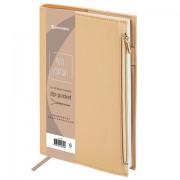 Ежедневник недатированный А5 145х220 мм, BRAUBERG 'Zipline' под кожу, карман-молния, 160 л., бежевый, 116250