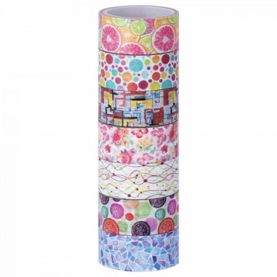 Клейкие WASHI-ленты для декора 'Микс №2', 15 мм х 3 м, 7 цветов, рисовая бумага, ОСТРОВ СОКРОВИЩ, 661710